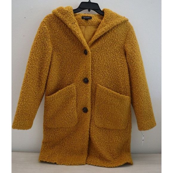 Halogen Women's Sz S Yellow Treasure Hooded Boiled Wool Coat $230 - Picture 1 of 8